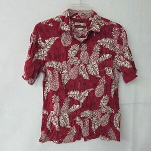 Batik Bay Shirt Mens Red Pineapple Tropical‎ Hawaiian Button Up Size L Rayon